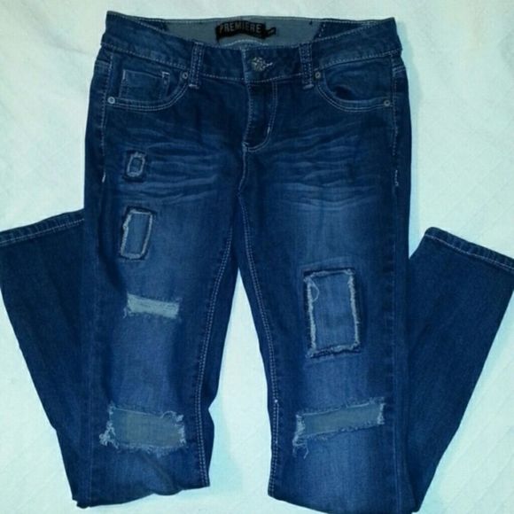Premier Jegging Jeans Distressed and Patched 3/4 - Picture 2 of 4